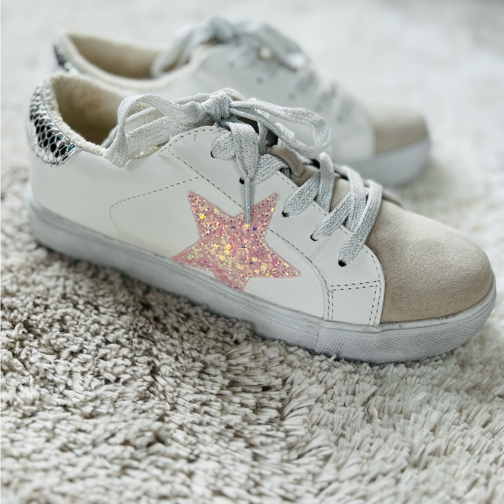 Steve Madden Girls Pink Glitter Star Sneakers Size 4 Youth Sparkle Retro - Picture 6 of 13